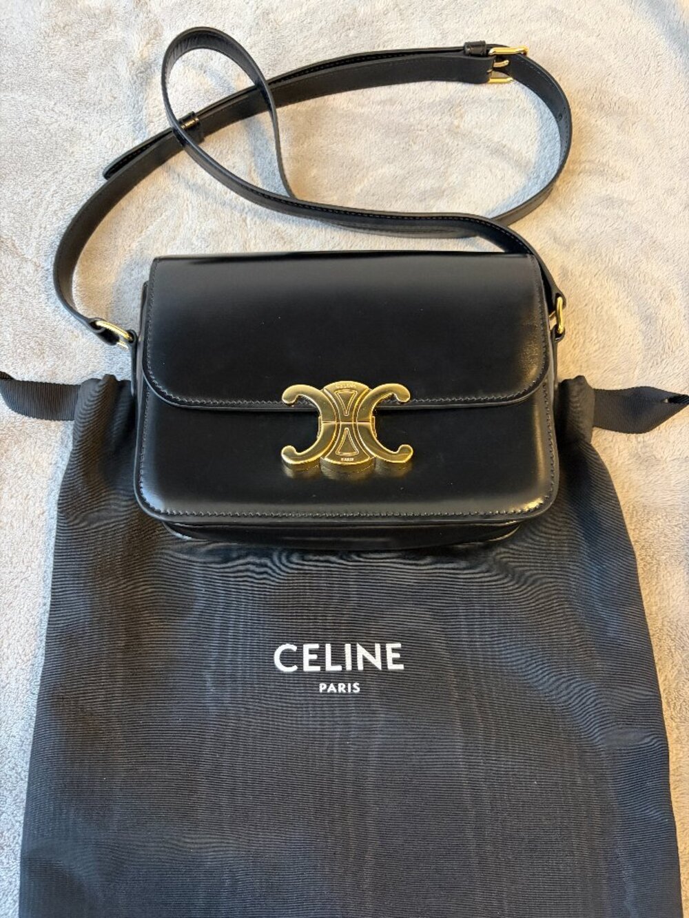 Celine Shiny Calfskin Teen Triomphe Black